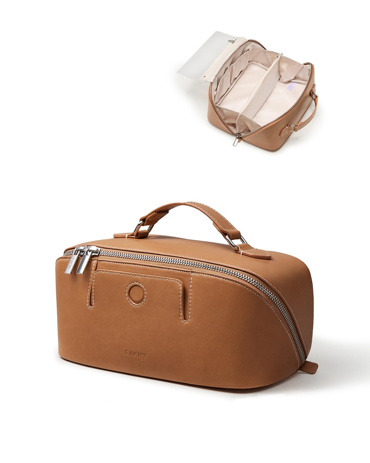 EACHY Travel Makeup Bag brown front view with stylish design
