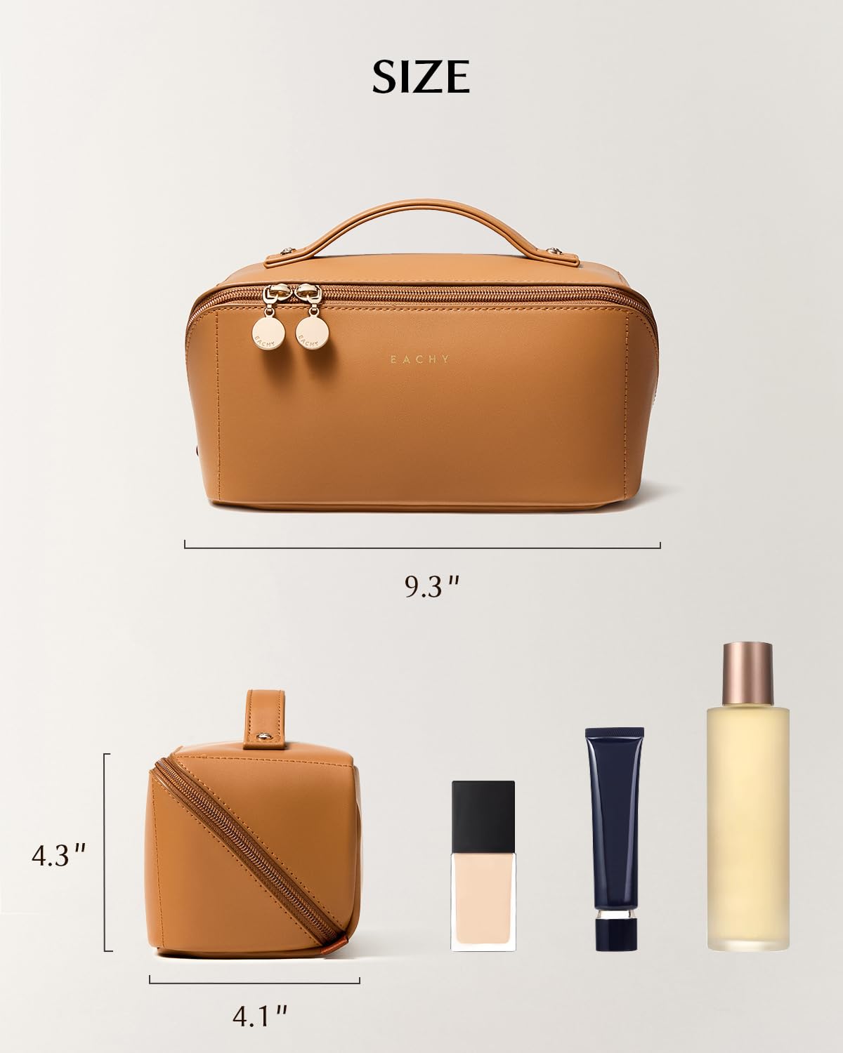EACHY Travel Makeup Bag brown packaging with protective inflatable wrap