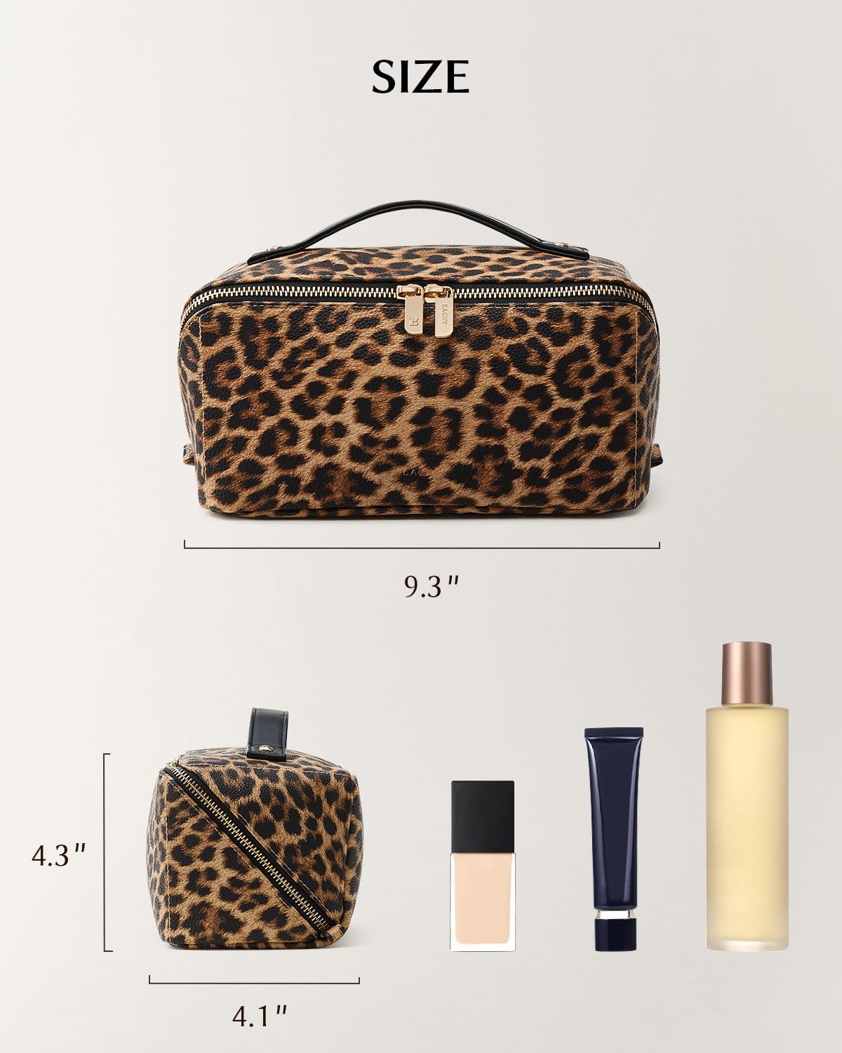 EACHY Travel Makeup Bag displayed on a vanity