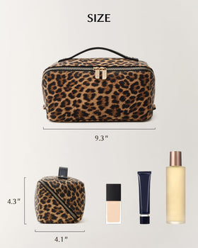 EACHY Travel Makeup Bag displayed on a vanity