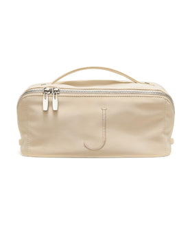 EACHY Travel Makeup Bag featuring personalized initial J front view