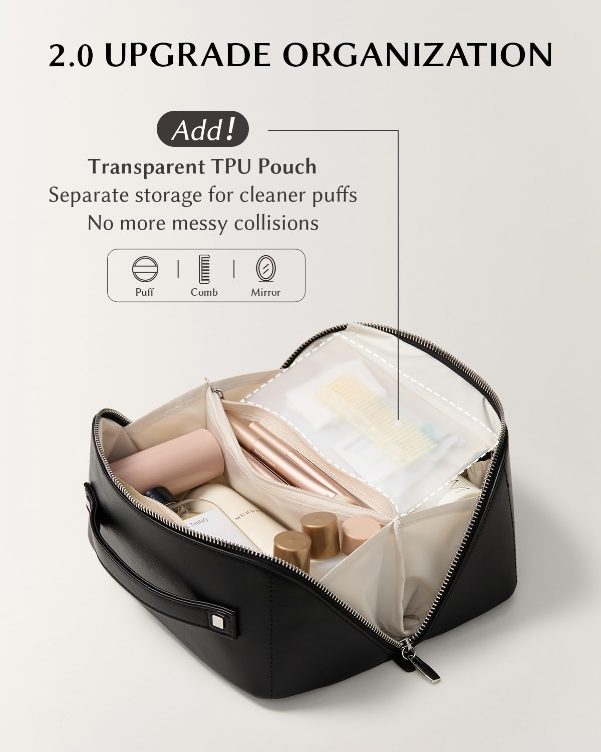EACHY Travel Makeup Bag flat-lay design for easy access