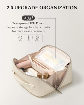 EACHY Travel Makeup Bag flat-lay design with open zipper