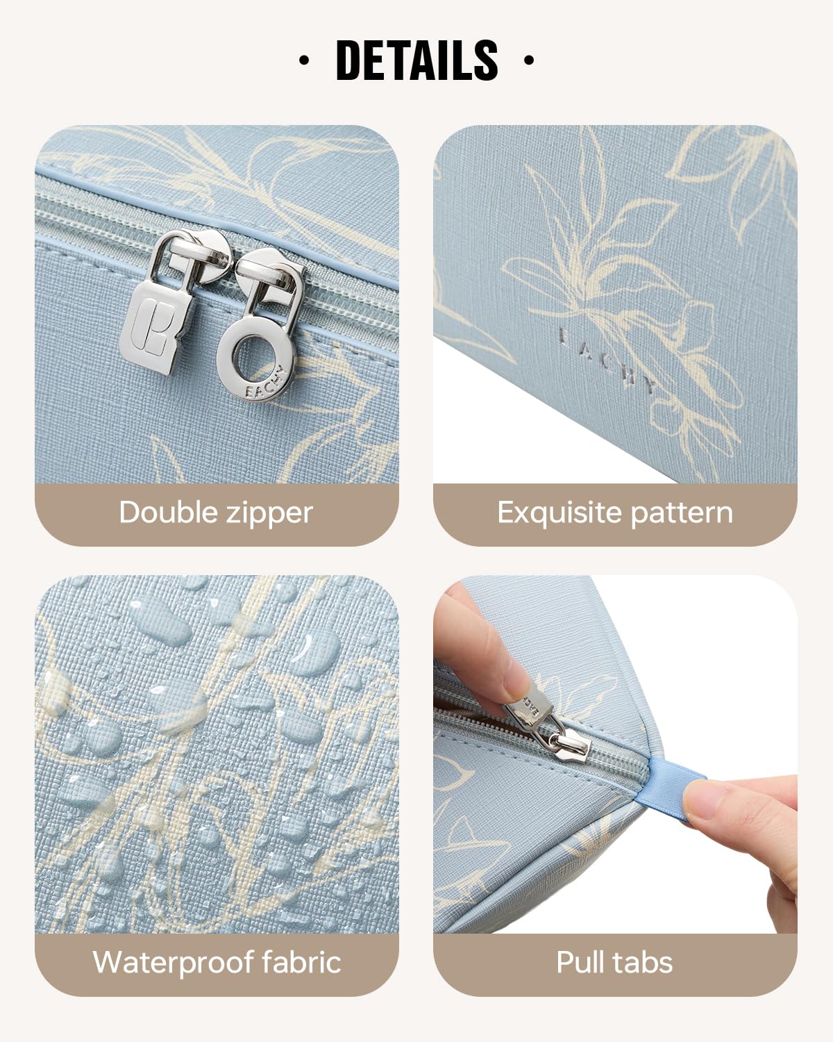 EACHY Travel Makeup Bag floral design with zipper