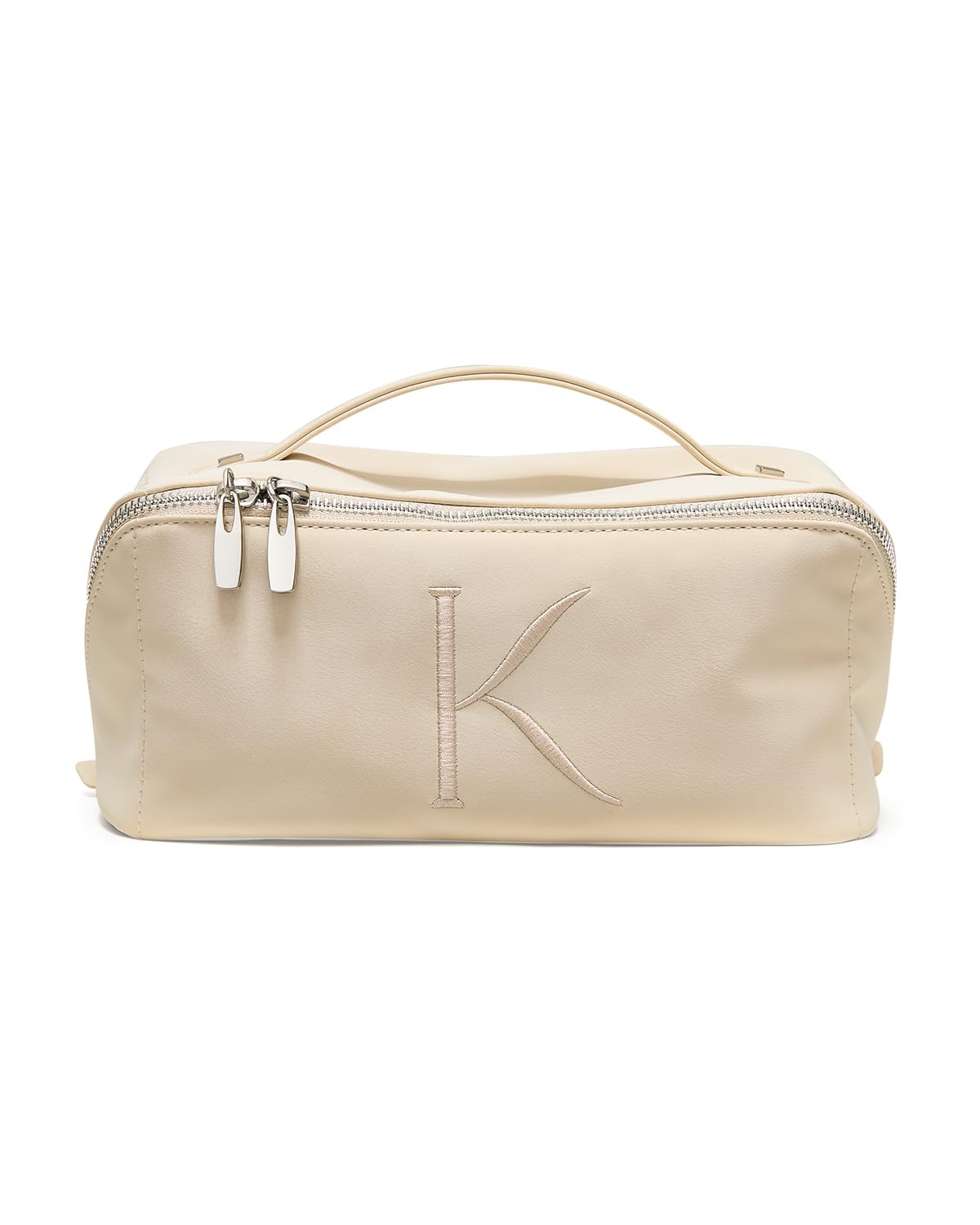 EACHY Travel Makeup Bag for Women with Initial K front view