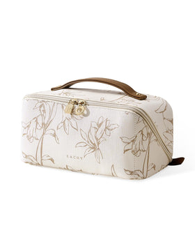EACHY Travel Makeup Bag front view in beige with floral design
