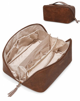 EACHY Travel Makeup Bag front view in brown