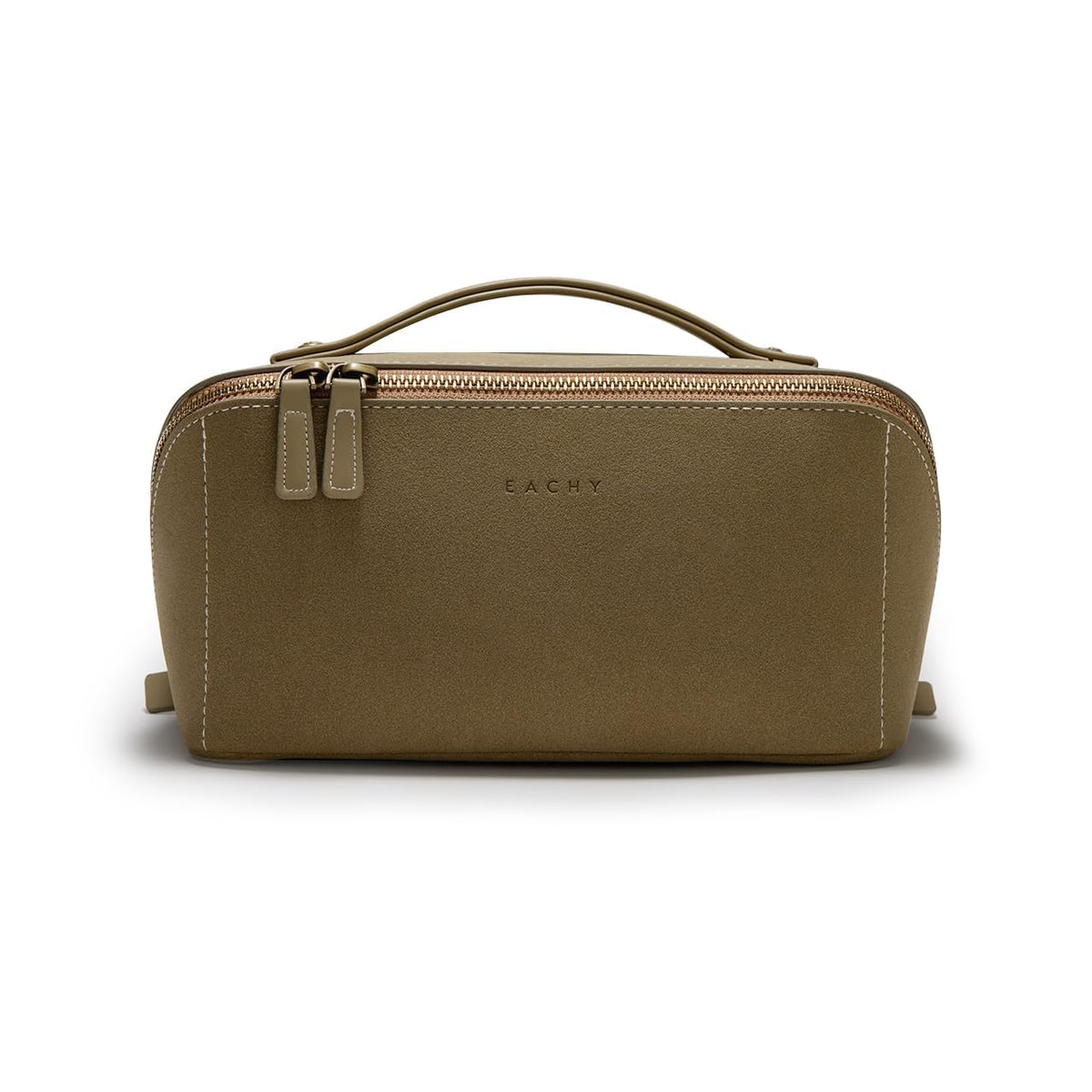 EACHY Travel Makeup Bag front view in green faux suede