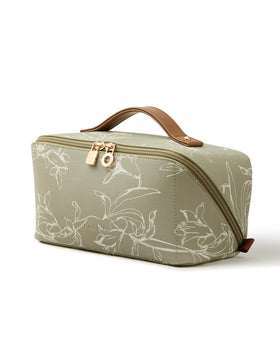 EACHY Travel Makeup Bag front view in green floral design