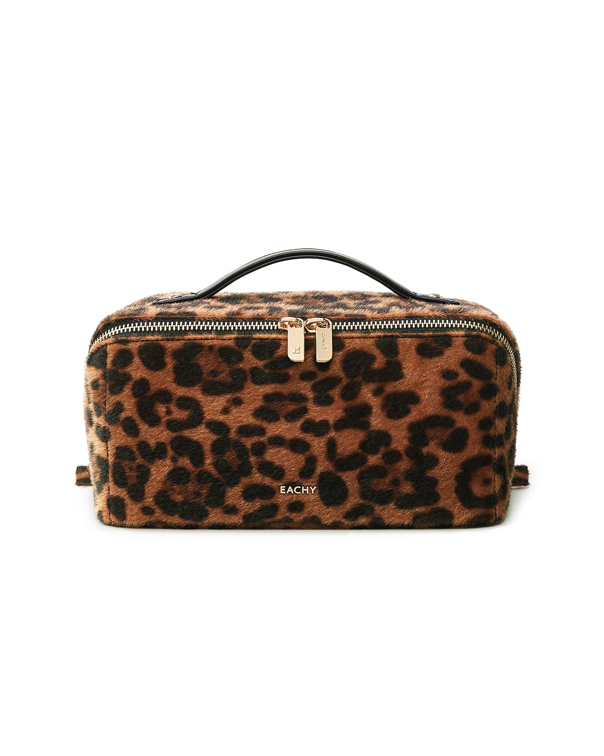 EACHY Travel Makeup Bag front view with leopard print