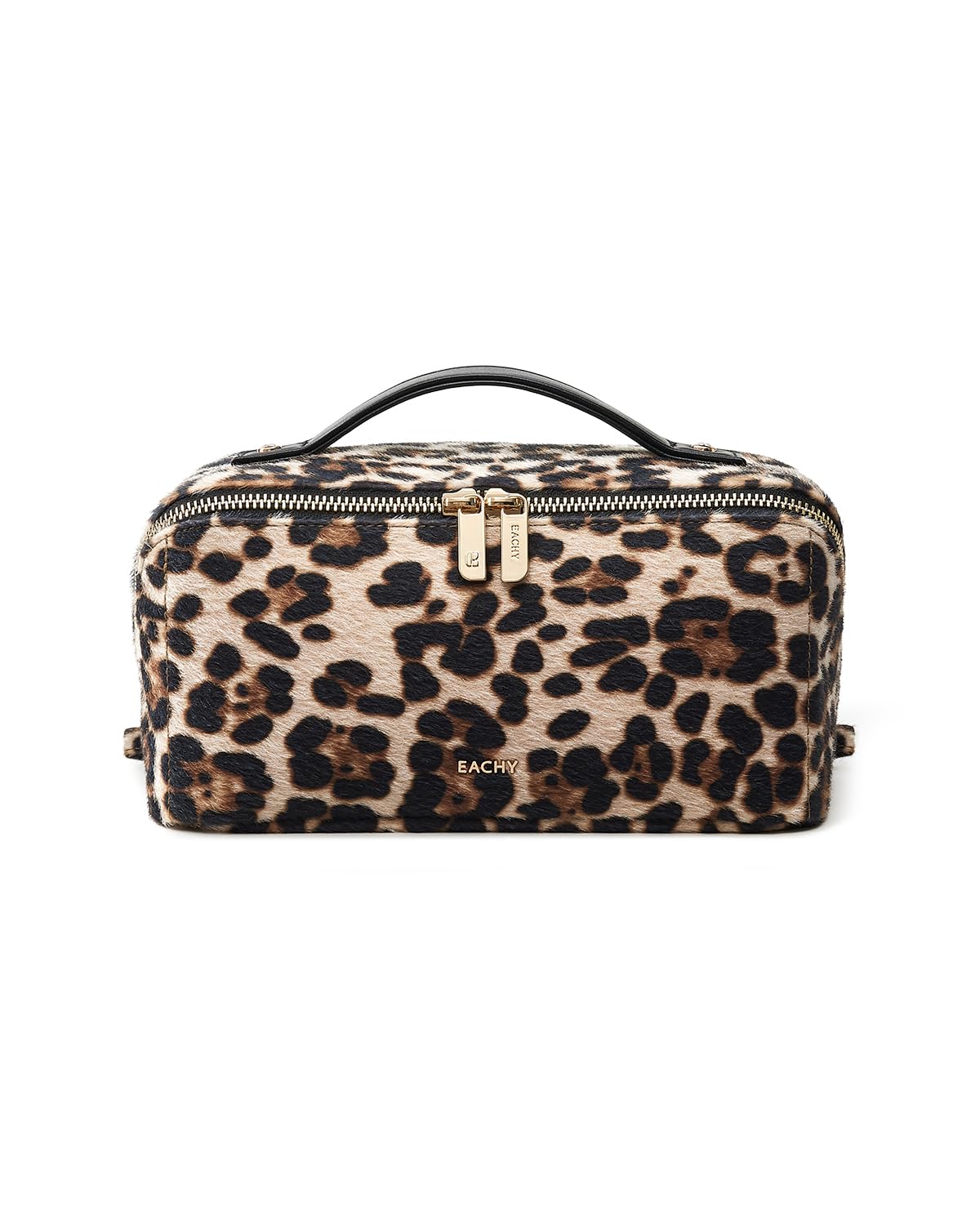 EACHY Travel Makeup Bag front view with leopard print