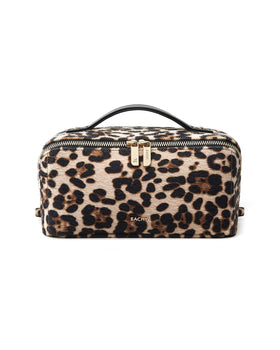 EACHY Travel Makeup Bag front view with leopard print