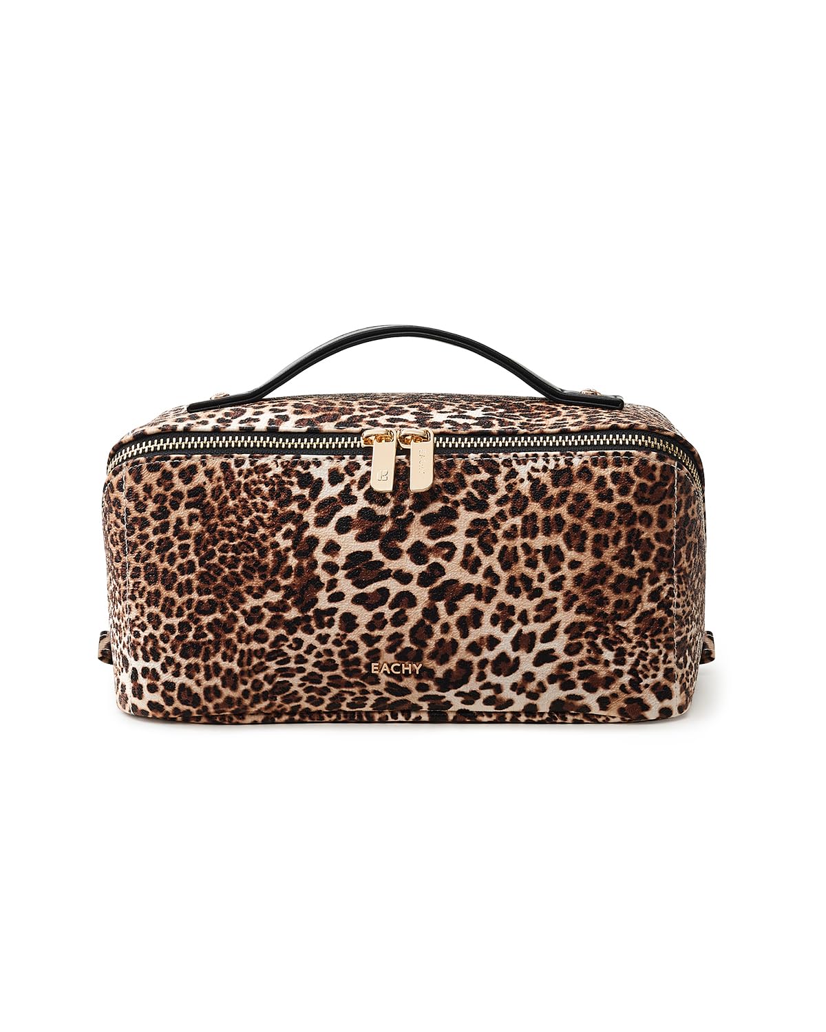 EACHY Travel Makeup Bag front view with leopard print design