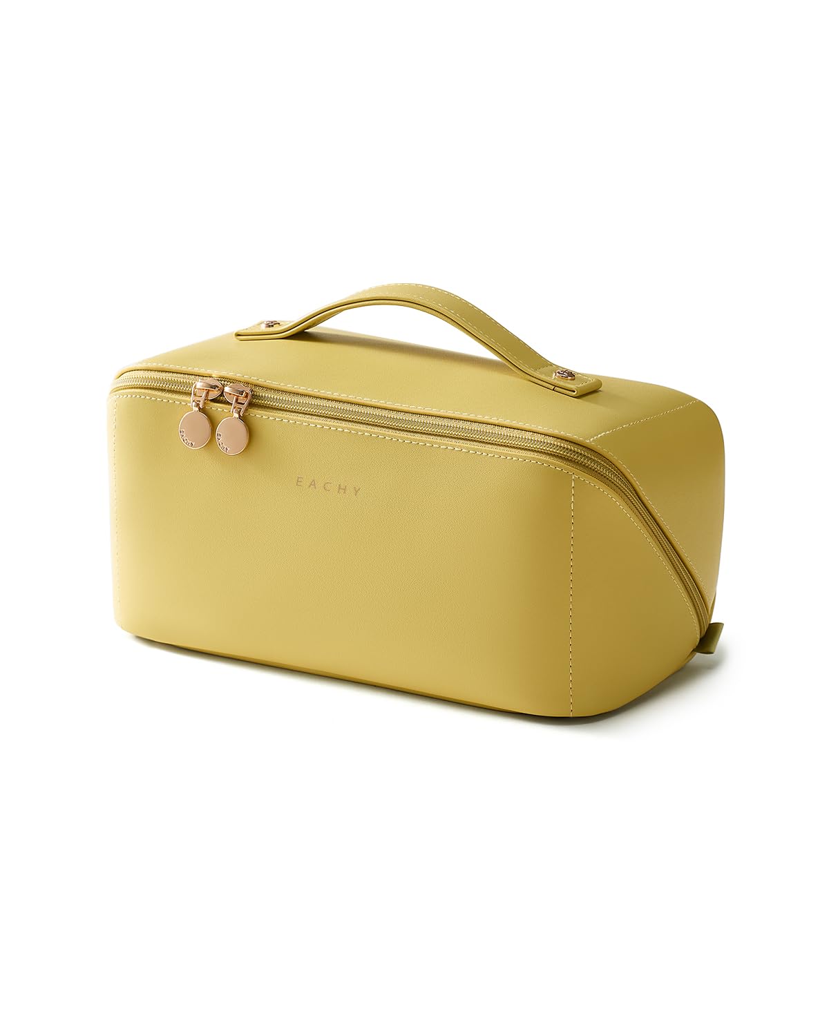 EACHY Travel Makeup Bag green front view with open-flat design