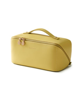 EACHY Travel Makeup Bag green front view with open-flat design