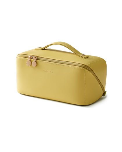 EACHY Travel Makeup Bag green front view with open-flat design