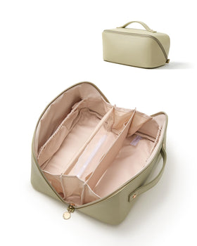 EACHY Travel Makeup Bag green model front view with spacious design