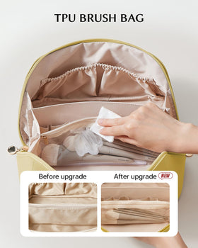EACHY Travel Makeup Bag green with makeup items inside