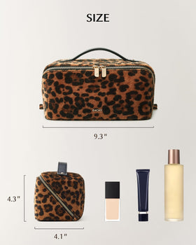 EACHY Travel Makeup Bag in a lifestyle setting with cosmetics
