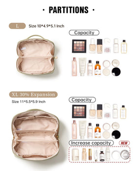 EACHY Travel Makeup Bag in green with waterproof PU leather exterior