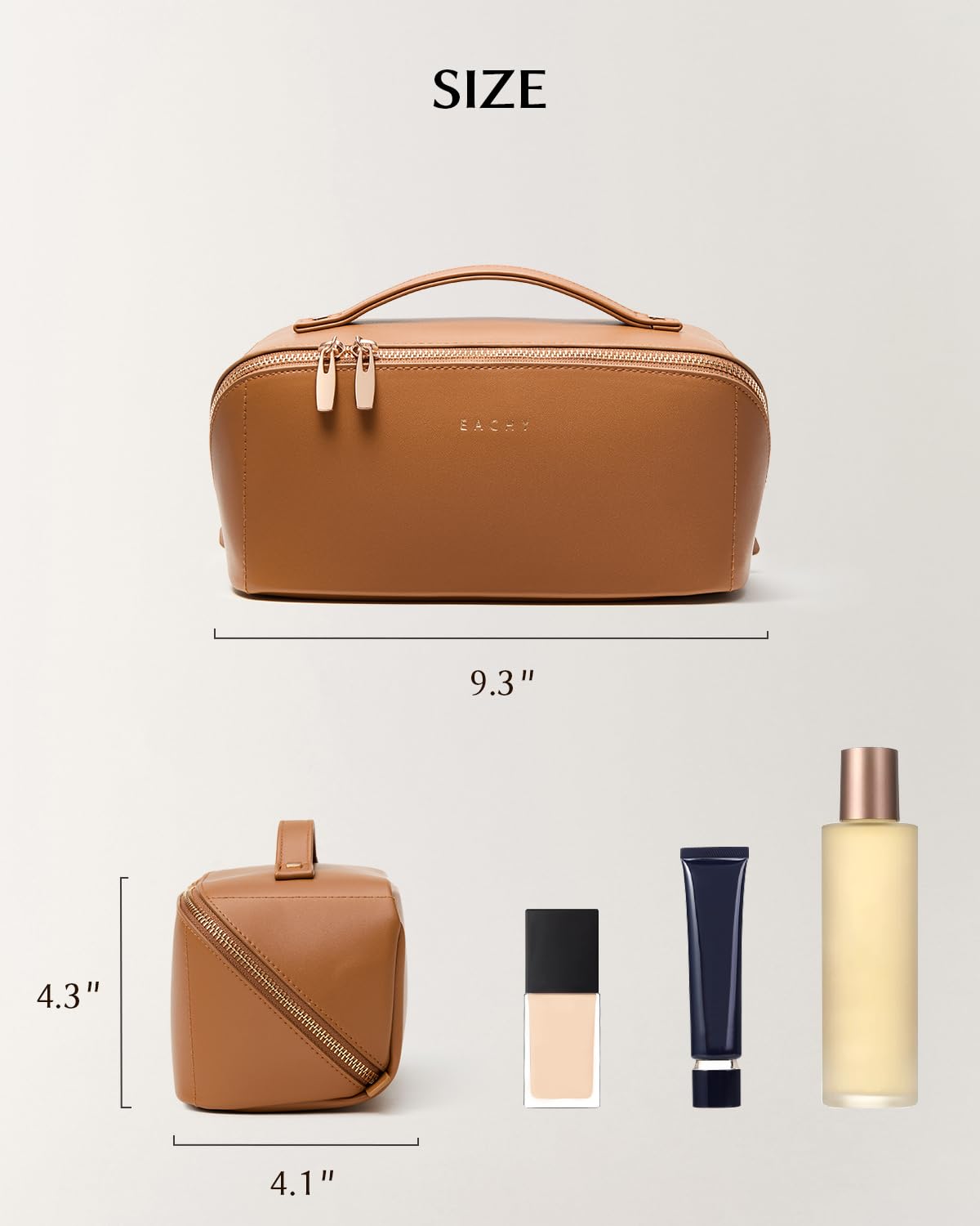 EACHY Travel Makeup Bag in stylish travel setting