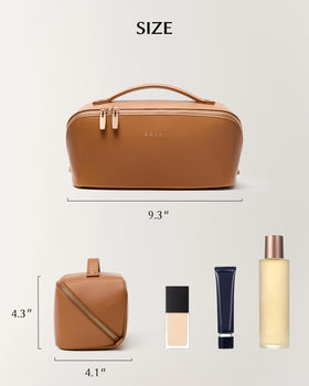 EACHY Travel Makeup Bag in stylish travel setting