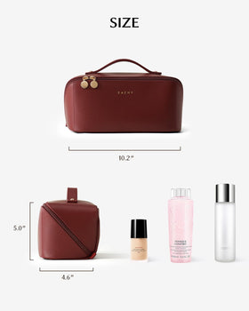 EACHY Travel Makeup Bag in use with cosmetics and skincare products