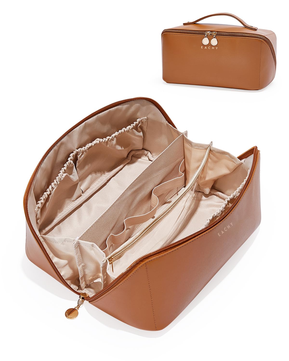 EACHY Travel Makeup Bag large brown model front view