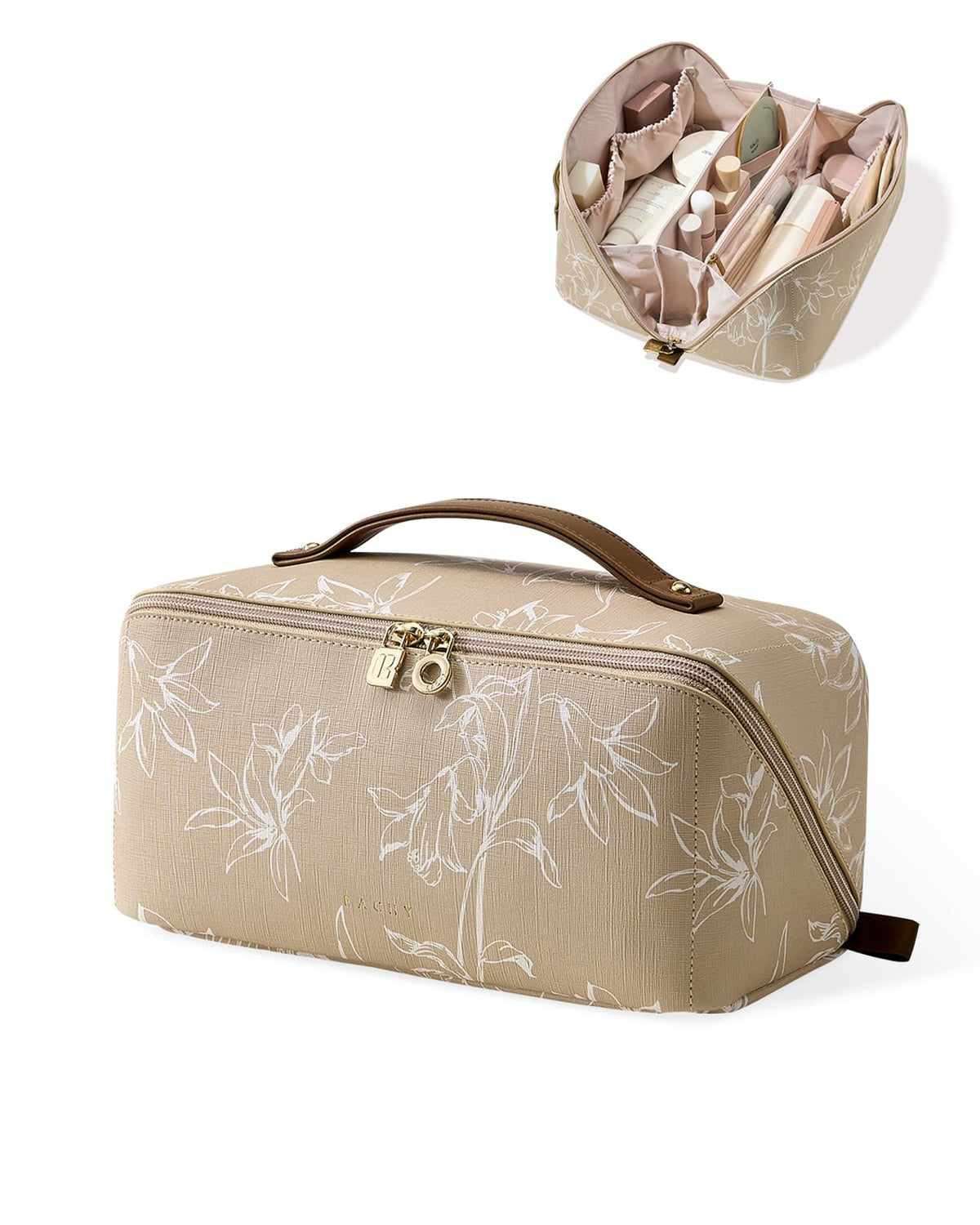 EACHY Travel Makeup Bag large floral design front view