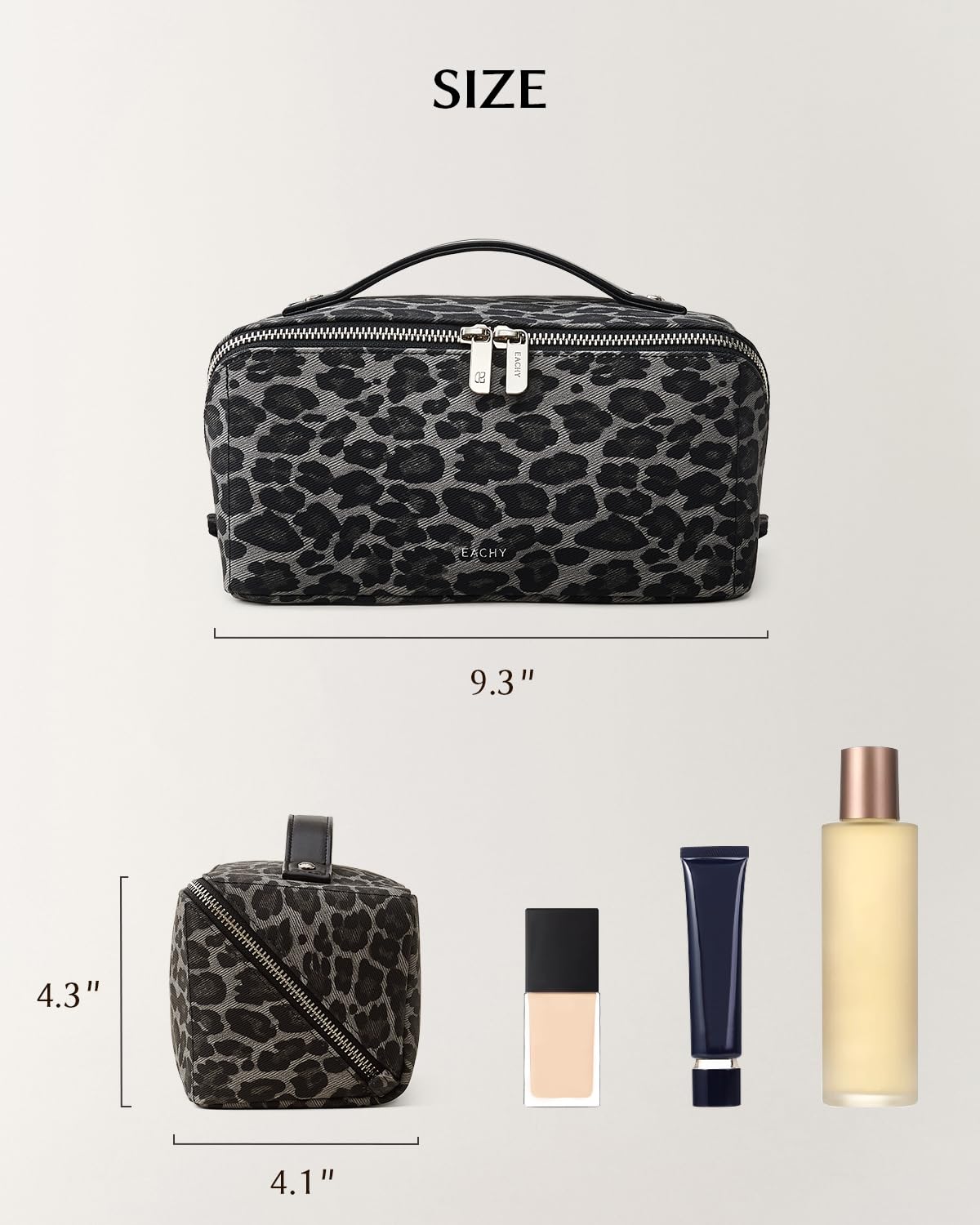 EACHY Travel Makeup Bag Leopard Print lifestyle scene