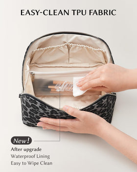 EACHY Travel Makeup Bag Leopard Print side view