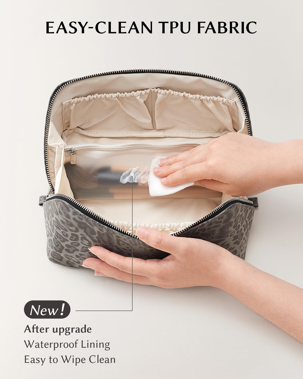 EACHY Travel Makeup Bag lifestyle scene on a vanity