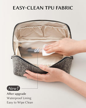 EACHY Travel Makeup Bag lifestyle scene on a vanity