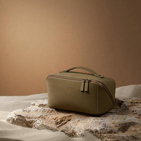 EACHY Travel Makeup Bag lifestyle scene on bathroom counter