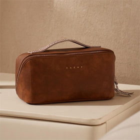 EACHY Travel Makeup Bag lifestyle shot on bathroom counter