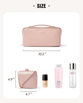 EACHY Travel Makeup Bag on a bathroom counter