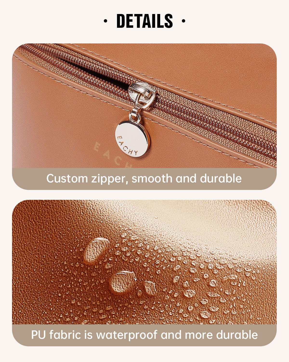 EACHY Travel Makeup Bag on a bathroom counter