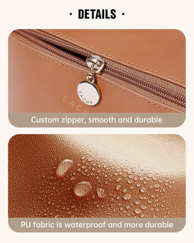 EACHY Travel Makeup Bag on a bathroom counter