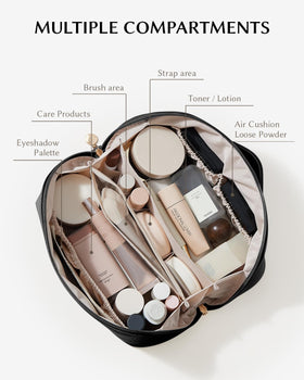 EACHY Travel Makeup Bag open flat showing interior
