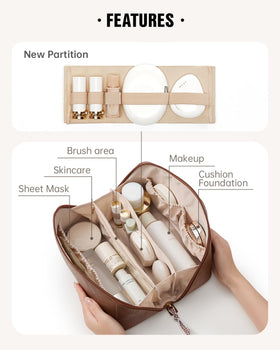 EACHY Travel Makeup Bag open flat showing interior