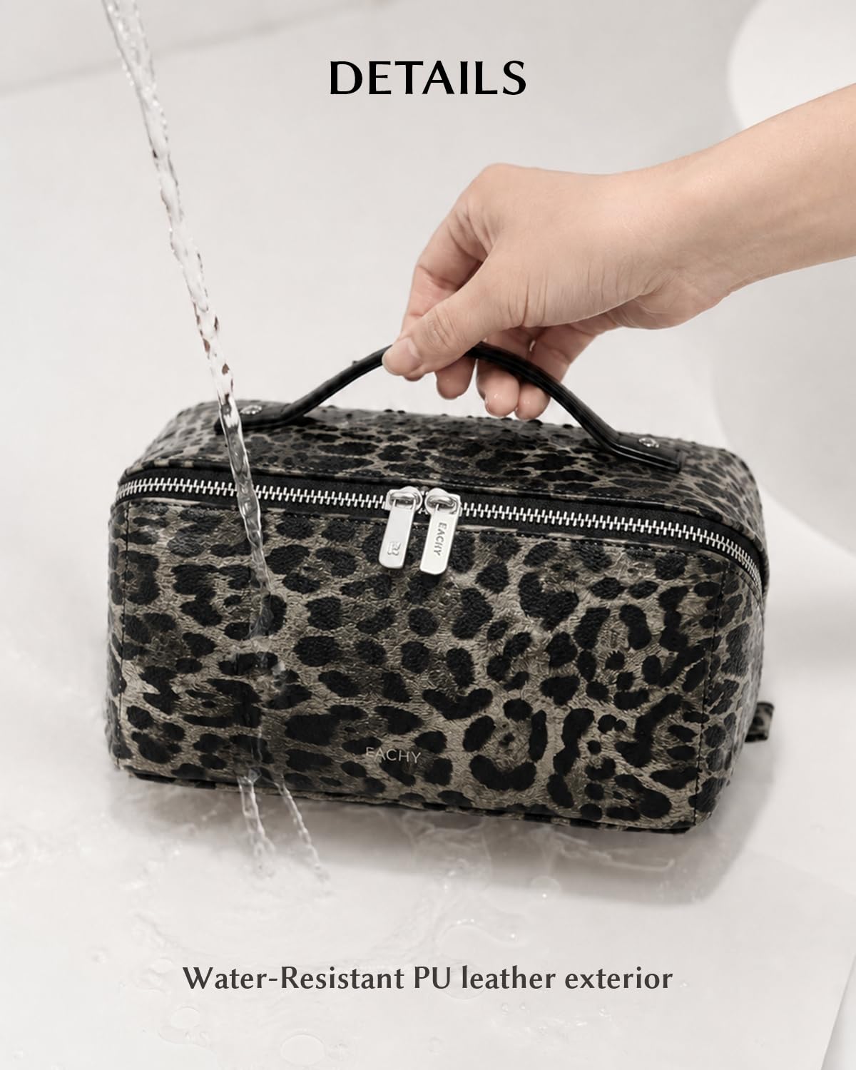 EACHY Travel Makeup Bag open showing compartments