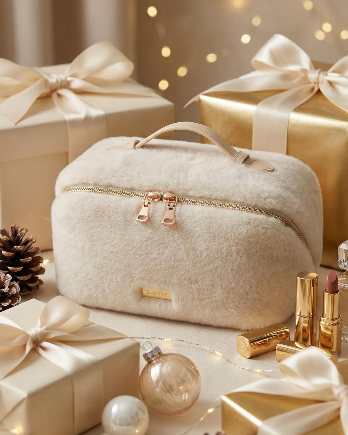 EACHY Travel Makeup Bag open showing interior compartments