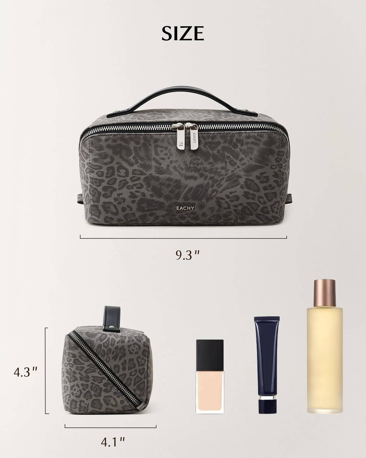 EACHY Travel Makeup Bag open showing internal compartments