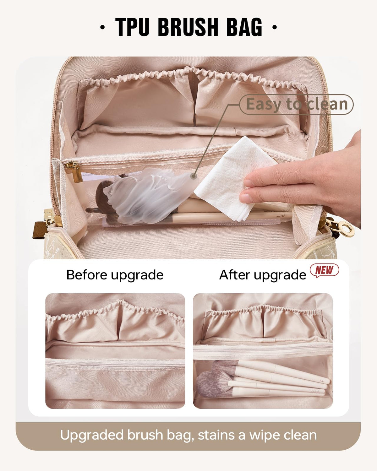 EACHY Travel Makeup Bag open showing storage compartments