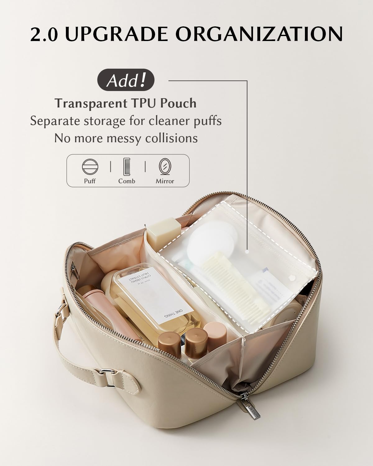 EACHY Travel Makeup Bag open with makeup products inside
