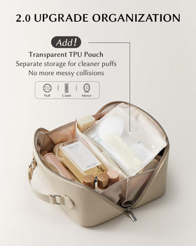 EACHY Travel Makeup Bag open with makeup products inside