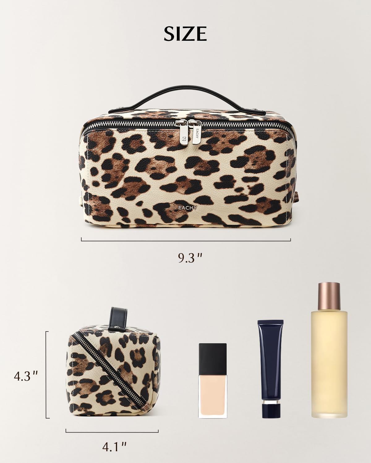 EACHY Travel Makeup Bag open with organized compartments