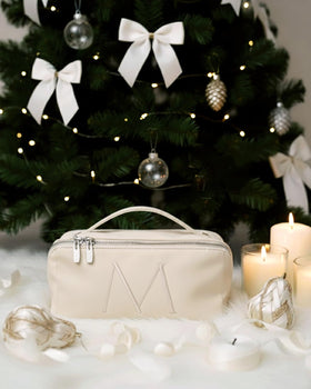 EACHY Travel Makeup Bag opened flat showing compartments