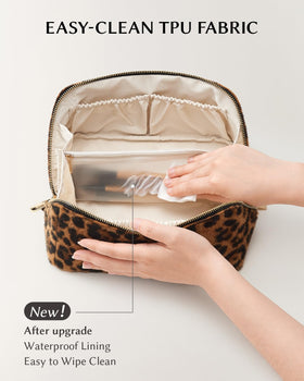 EACHY Travel Makeup Bag opened showing internal compartments