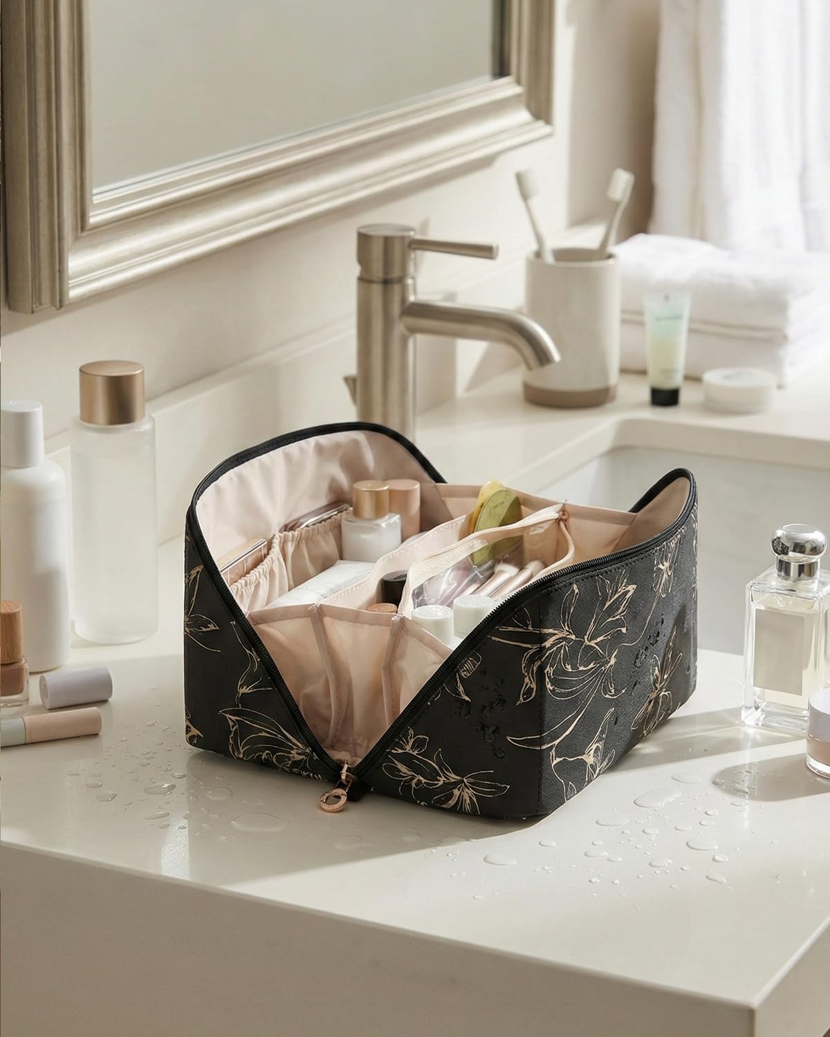 EACHY Travel Makeup Bag packed for travel